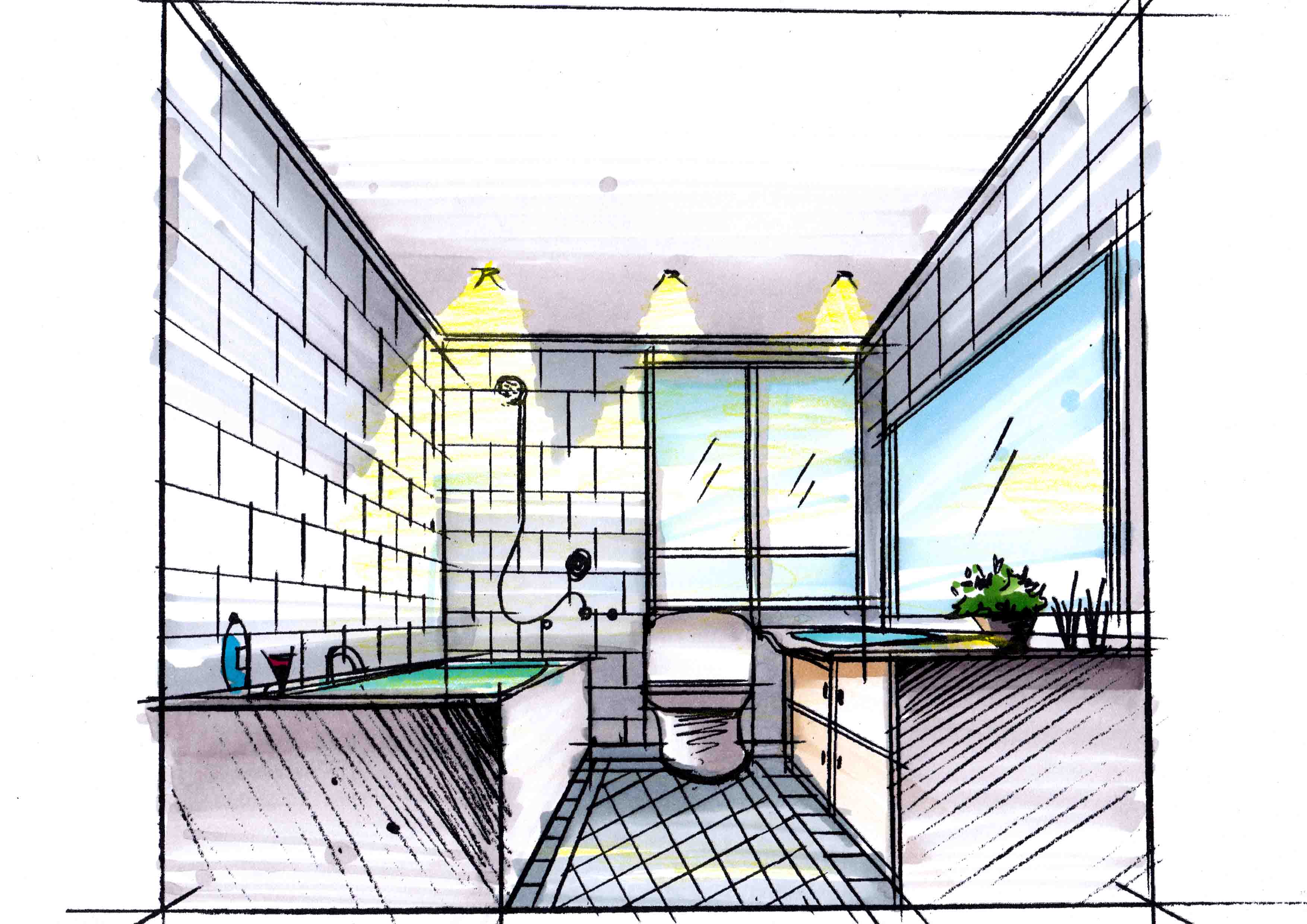 浴室透视图手绘图片素材_环境设计_建筑空间-图行天下素材网